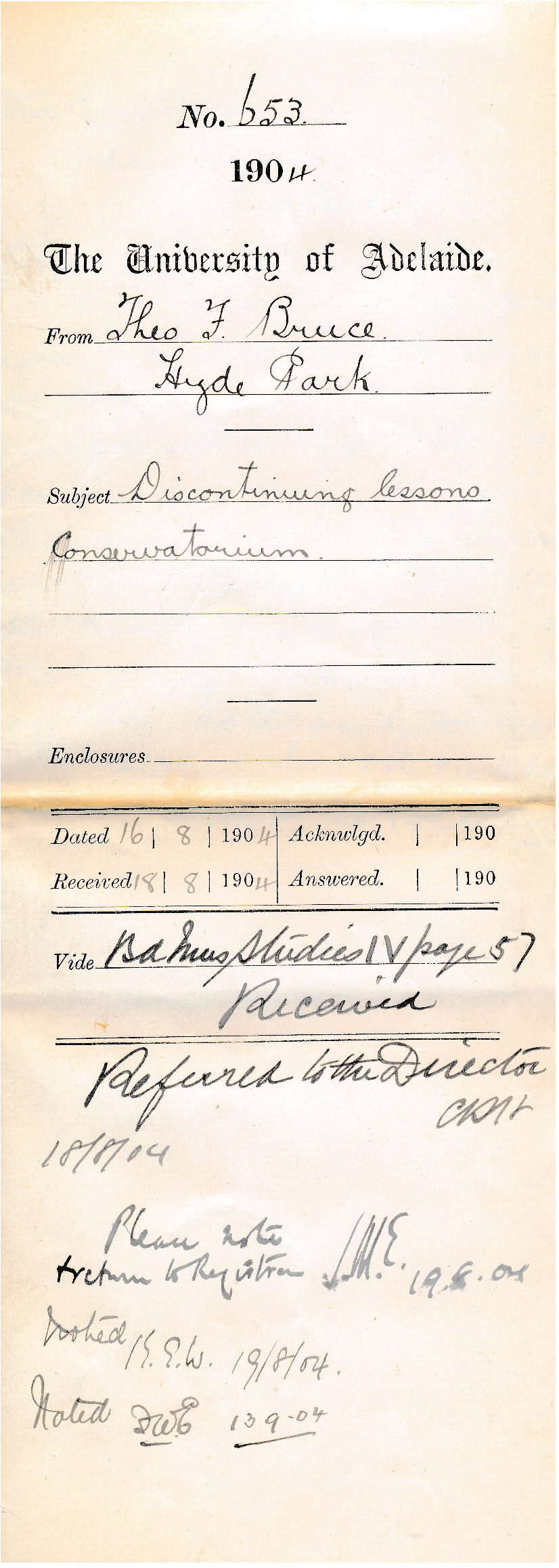 Discontinuing lessons Conservatorium - Bruce