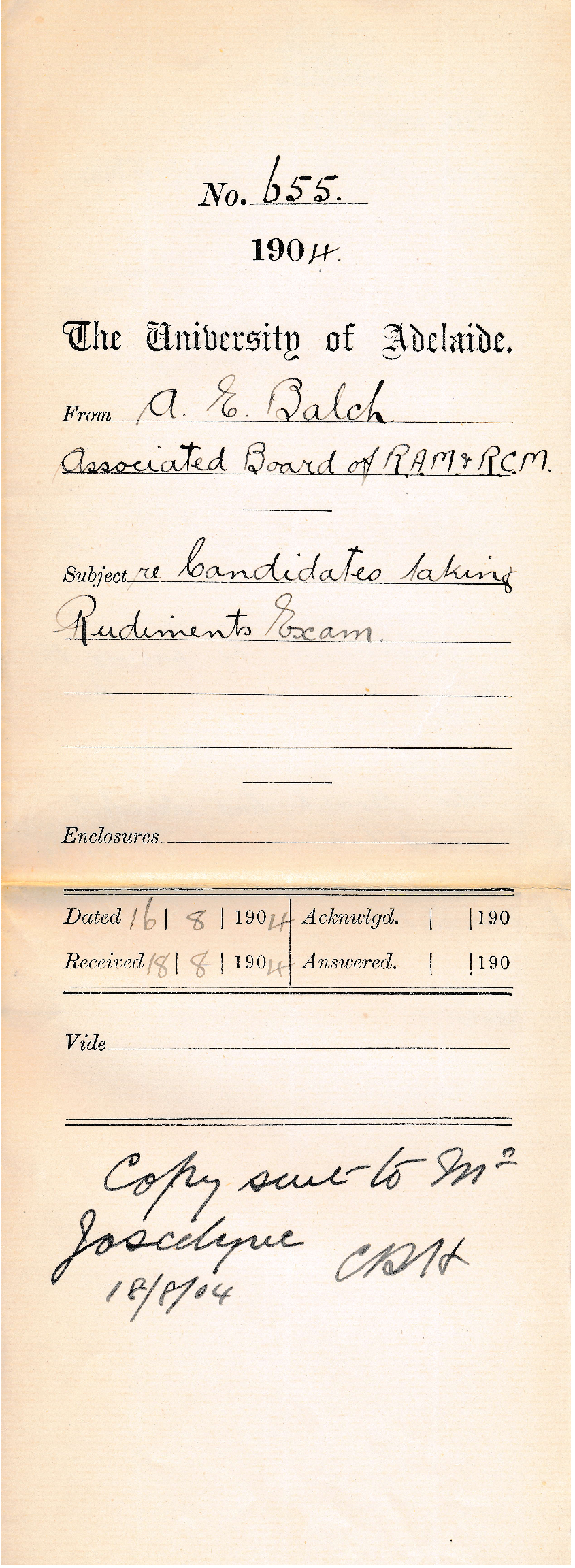 Re Candidates taking Rudiments Exam