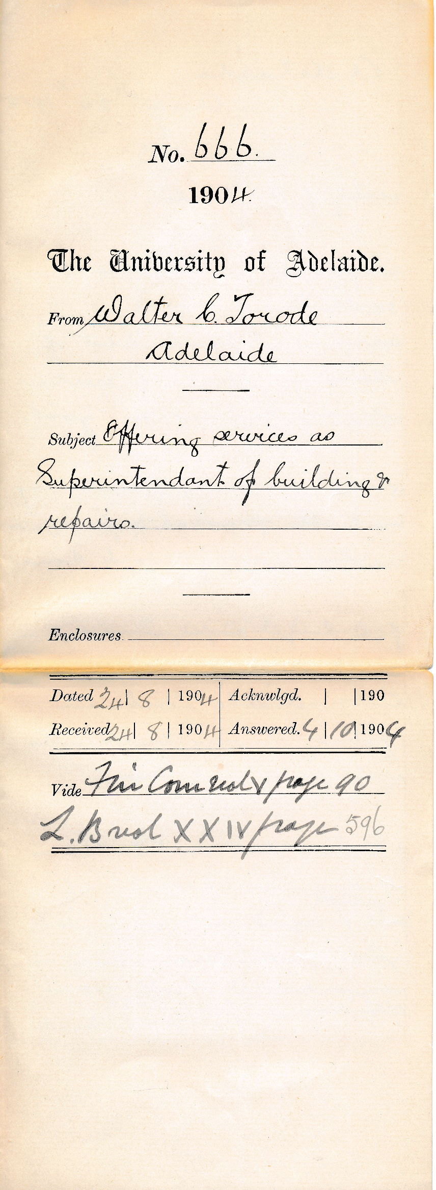 Offering services as Superintendent of Building and Repairs