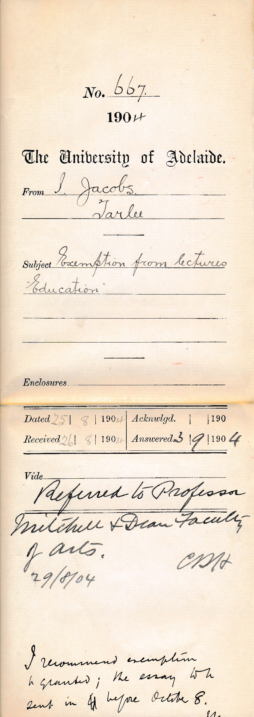 Exemption from lectures Education