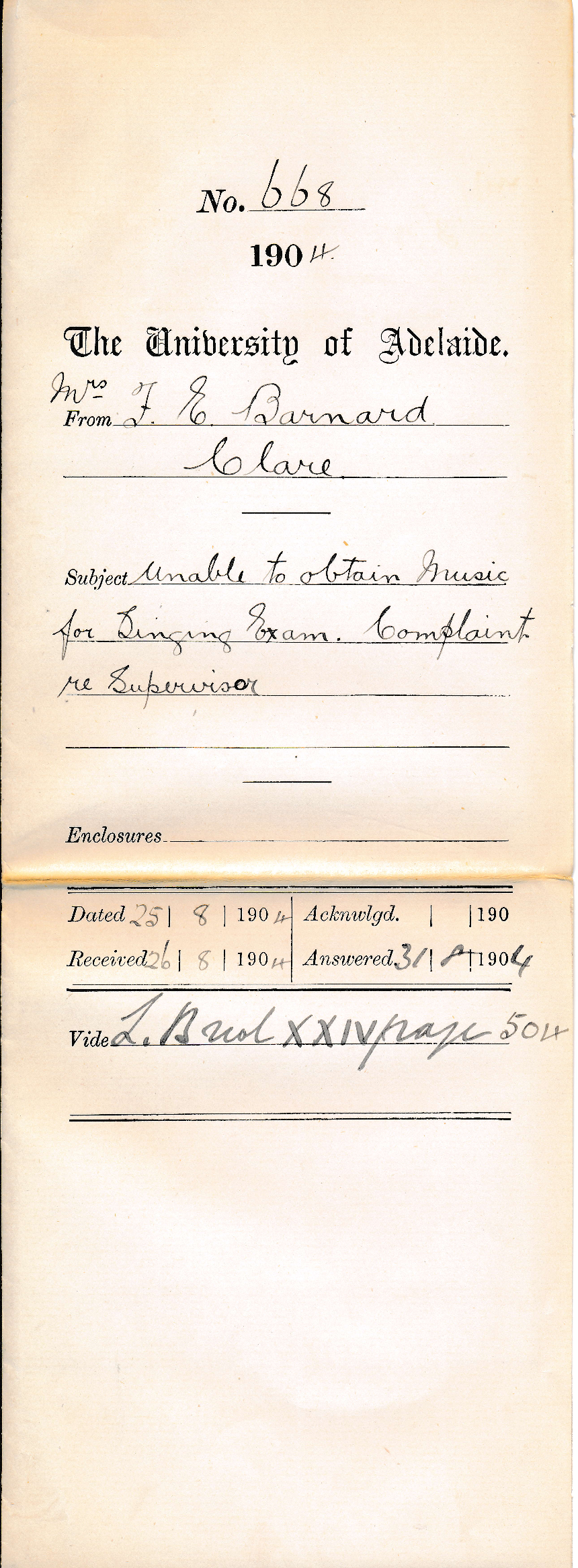 Unable to obtain Music for Singing Exam Complaint re Supervisor