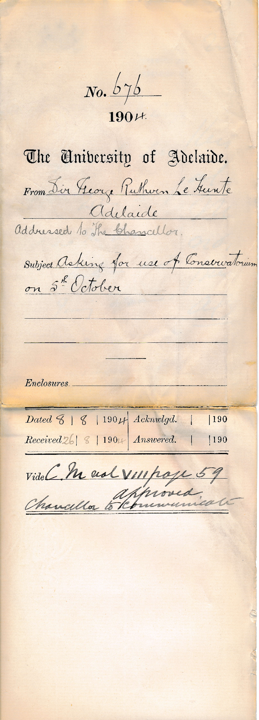 Asking for use of Conservatorium on 5th October