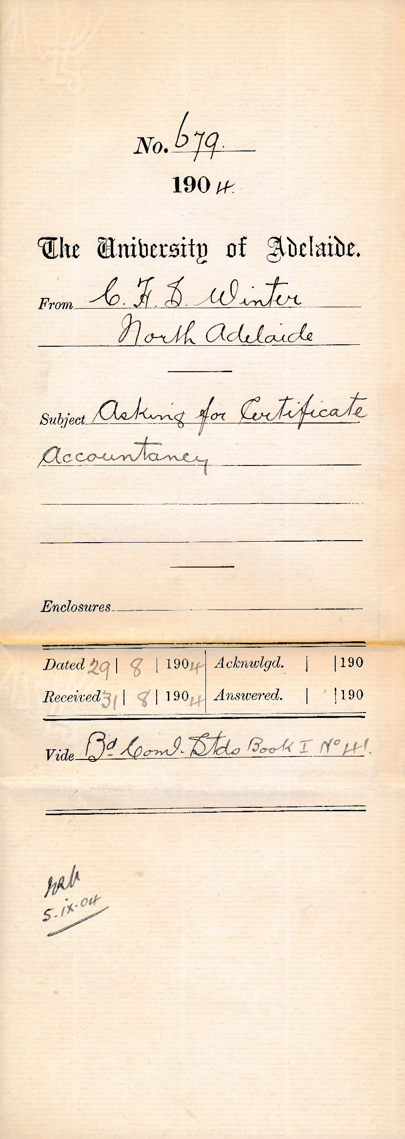 Asking for Certificate Accountancy - Winter