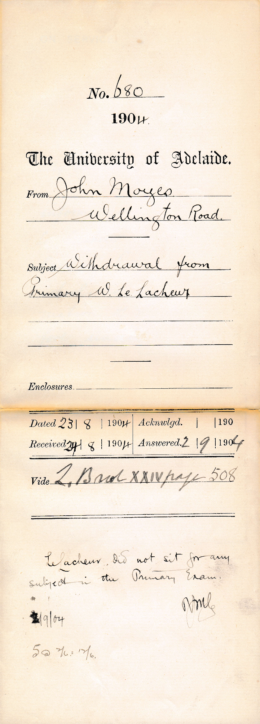 Withdrawal from Primary W Le Lacheur