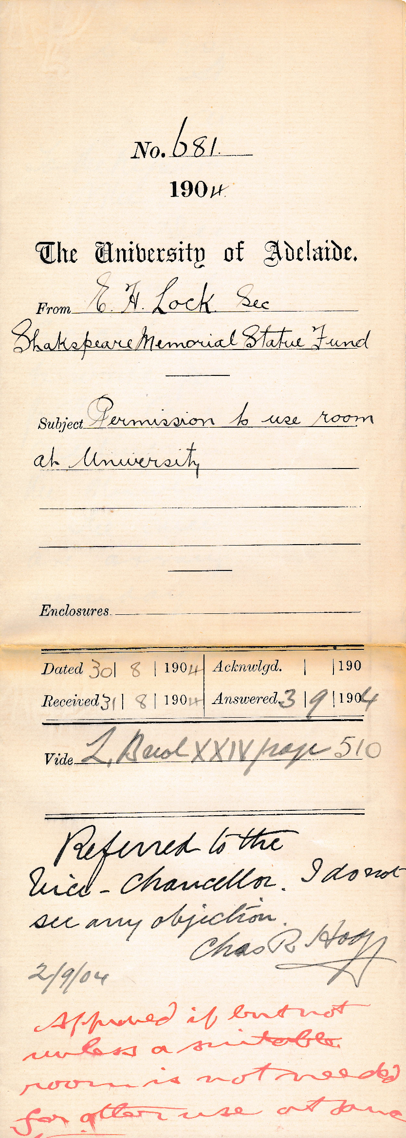 Permissions to use room at University