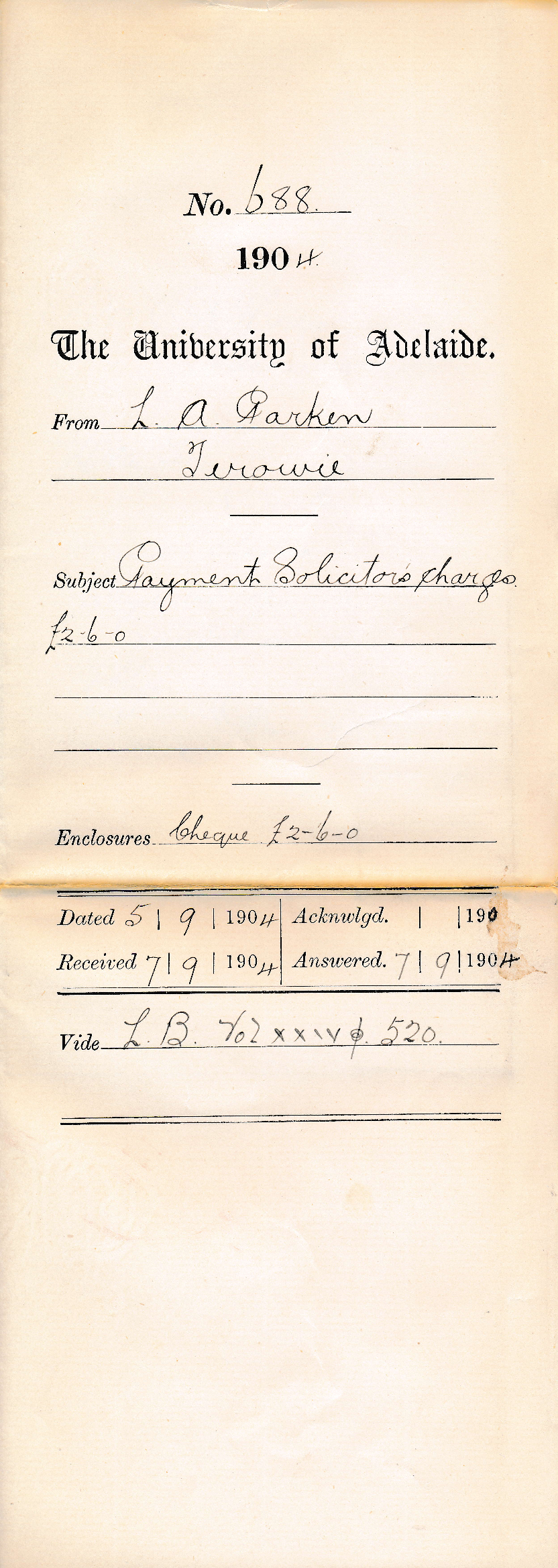 Payment Solicitors charges 2-6-0 pounds