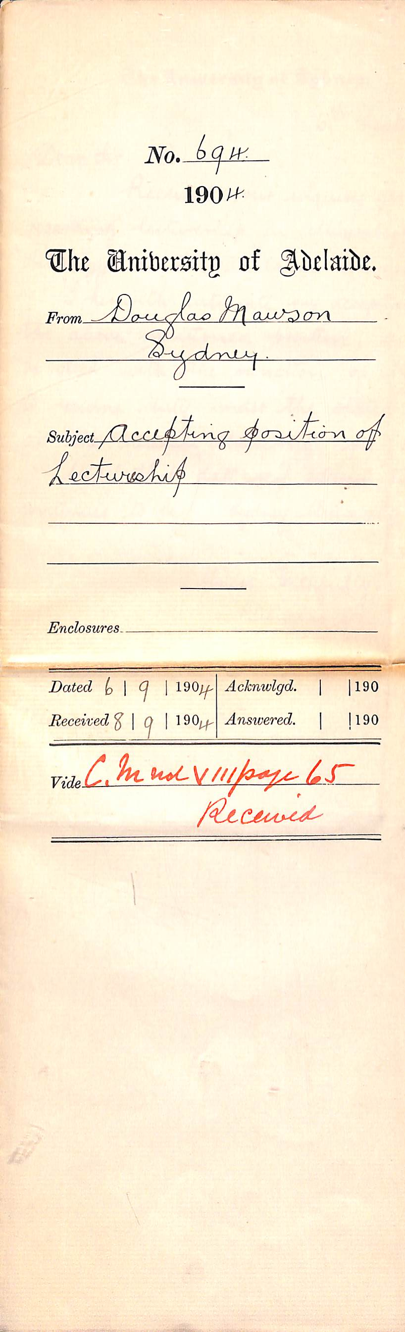 Accepting position of Lectureship