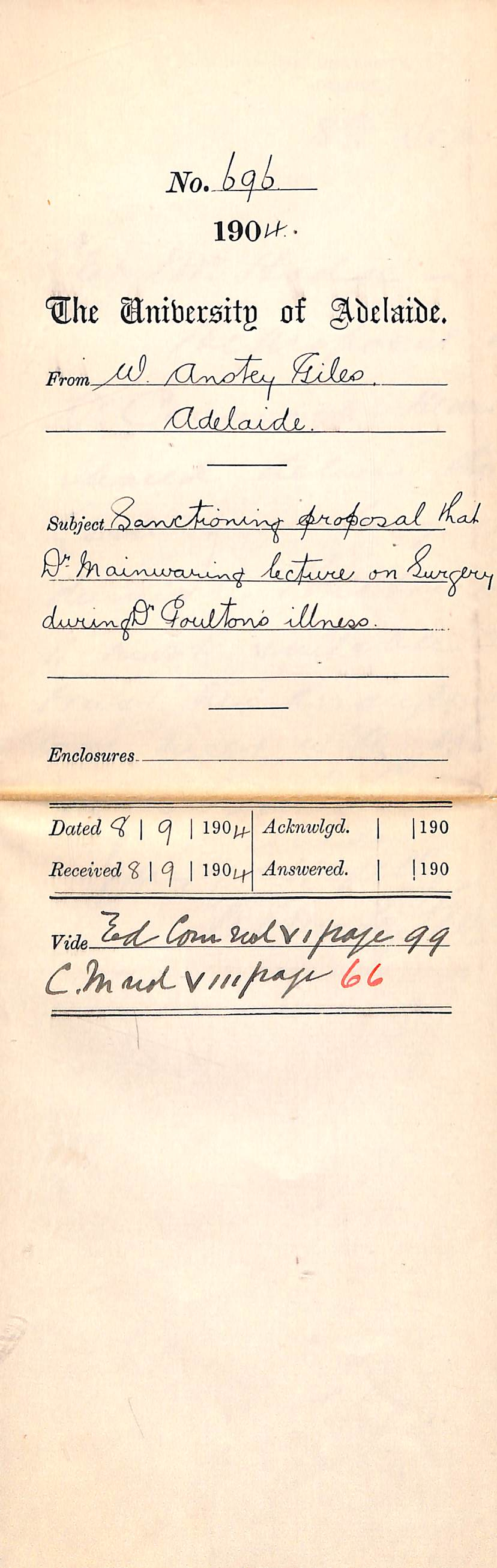 Dr Mainwaring lecture on Surgery during Dr Poulton's illness