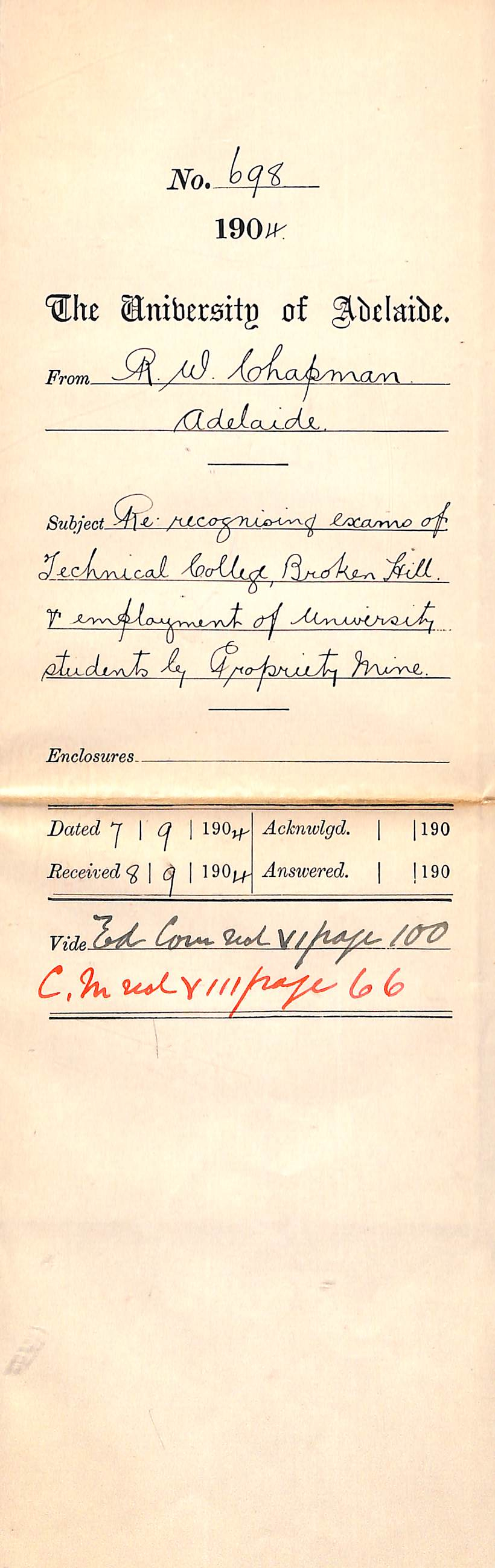 Technical College exams - Students employed by Propriety Mine