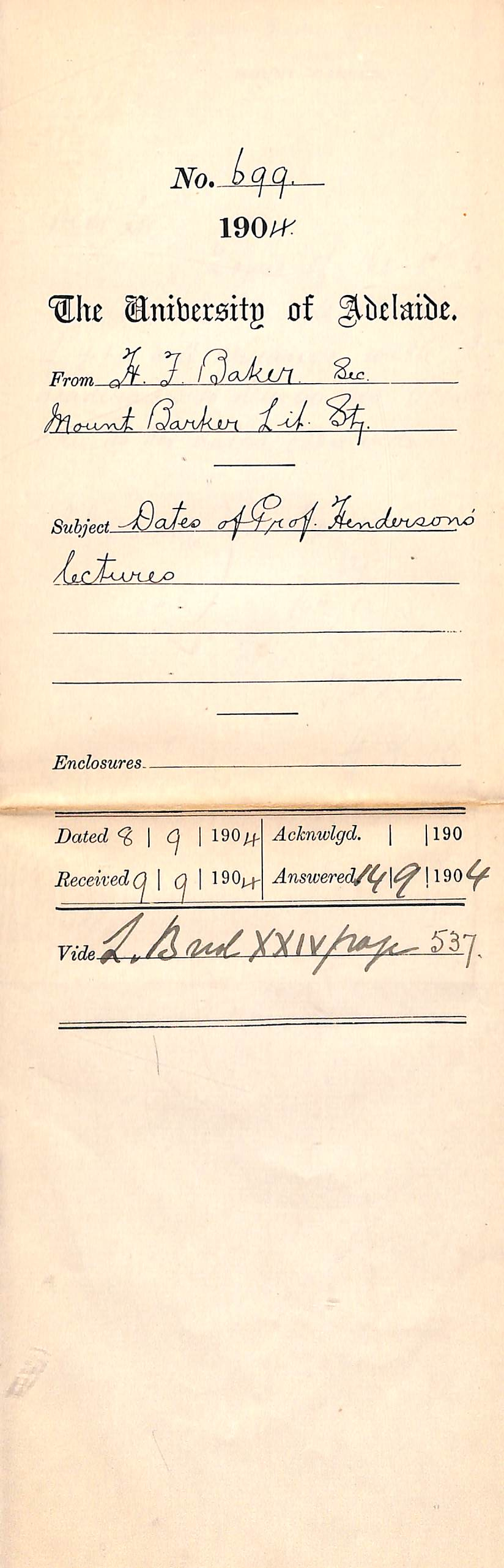 Dates of Prof Henderson's lectures