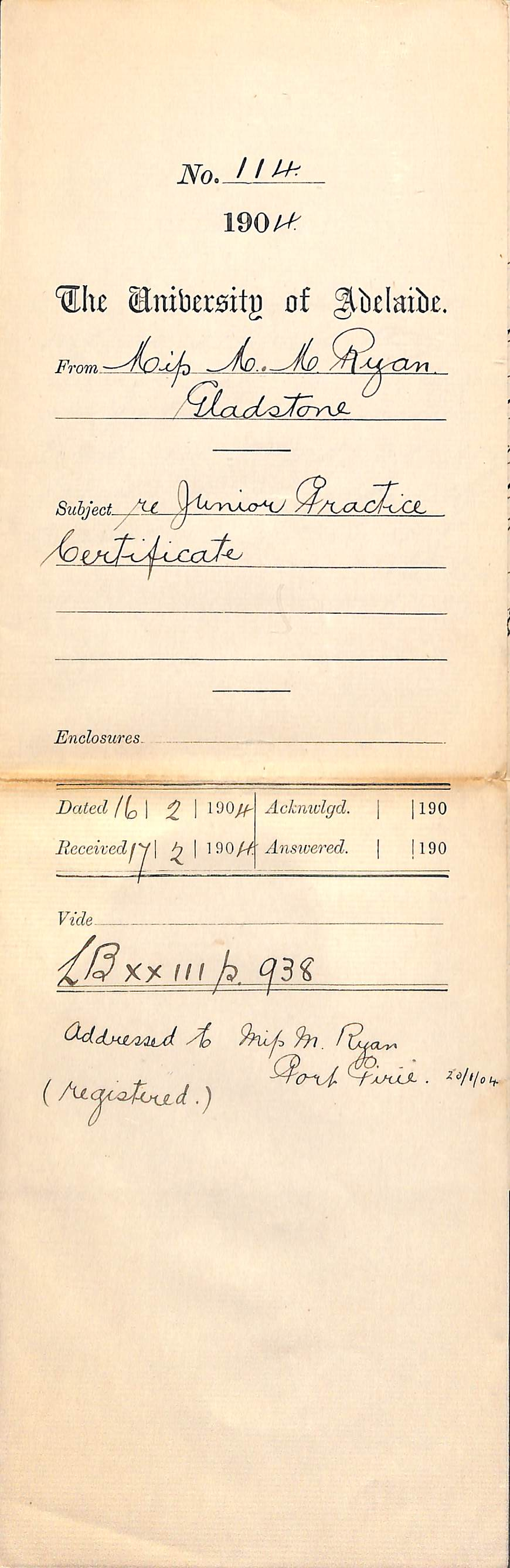 Re Junior Practice Certificate