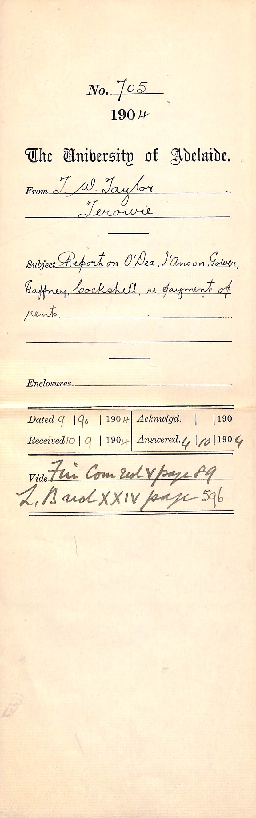 Report on O'Dea l'Anson Gower Gaffney and Cockshell re payment of rents