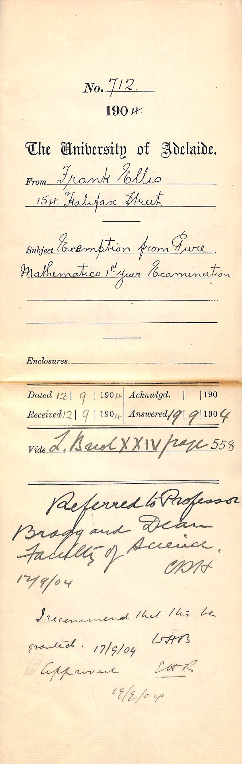 Exemption from Pure Mathematics 1st Year Examination