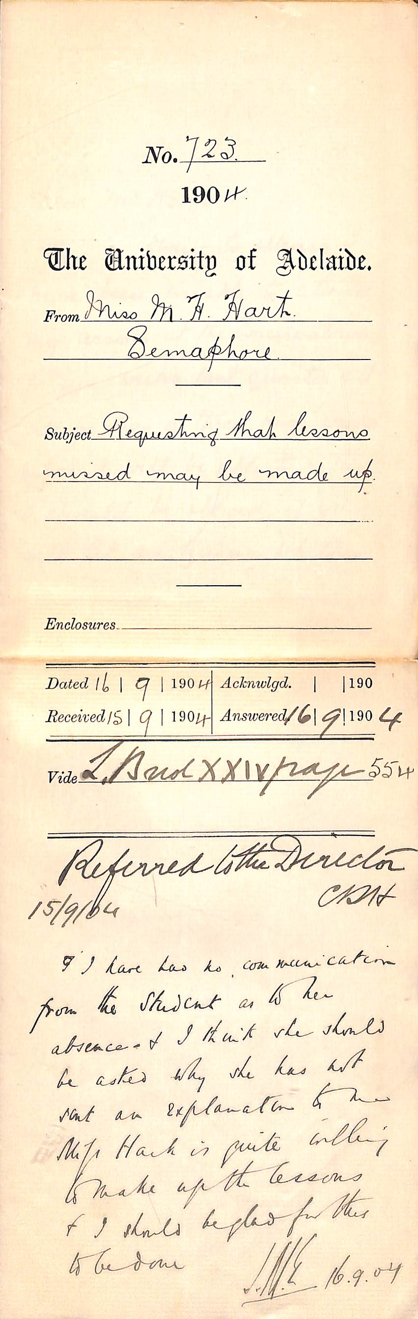 Requesting that lessons missed may be made up