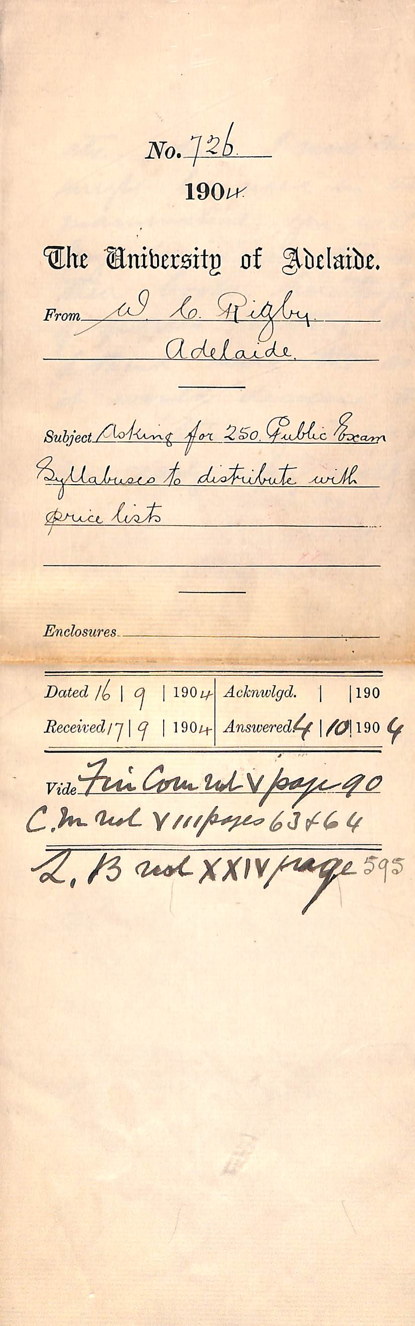 Asking for 250 Public Exam Syllabuses to distribute with Price Lists