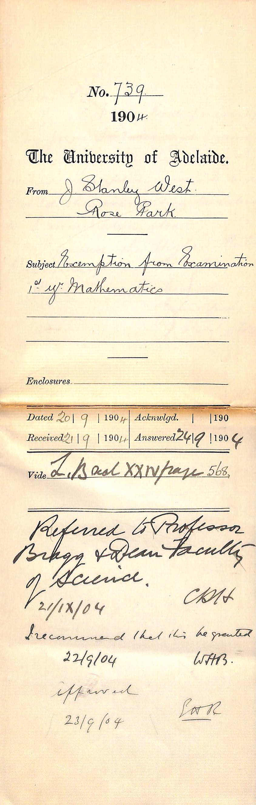 Exemption from Examination 1st Year Mathematics