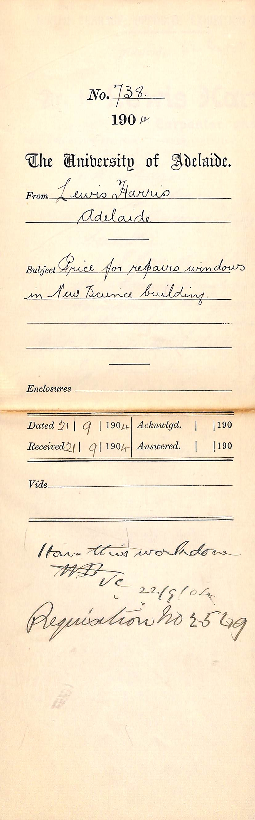 Price for repairs windows in New Science Building