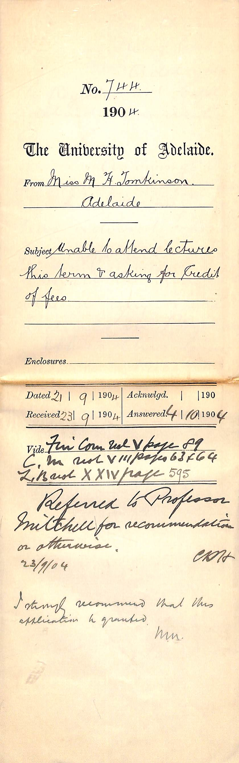 Unable to attend lectures this Term and asking for Credit of Fees