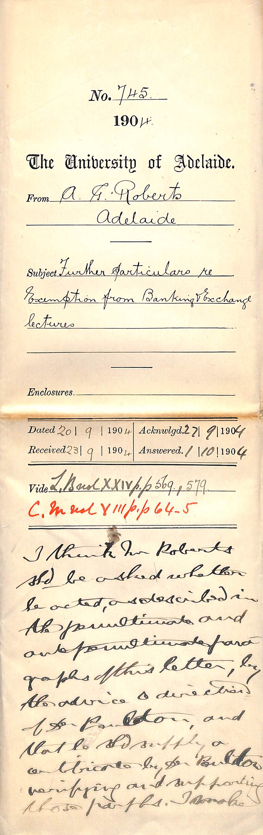 Further particulars re Exemption from Banking and Exchange lectures