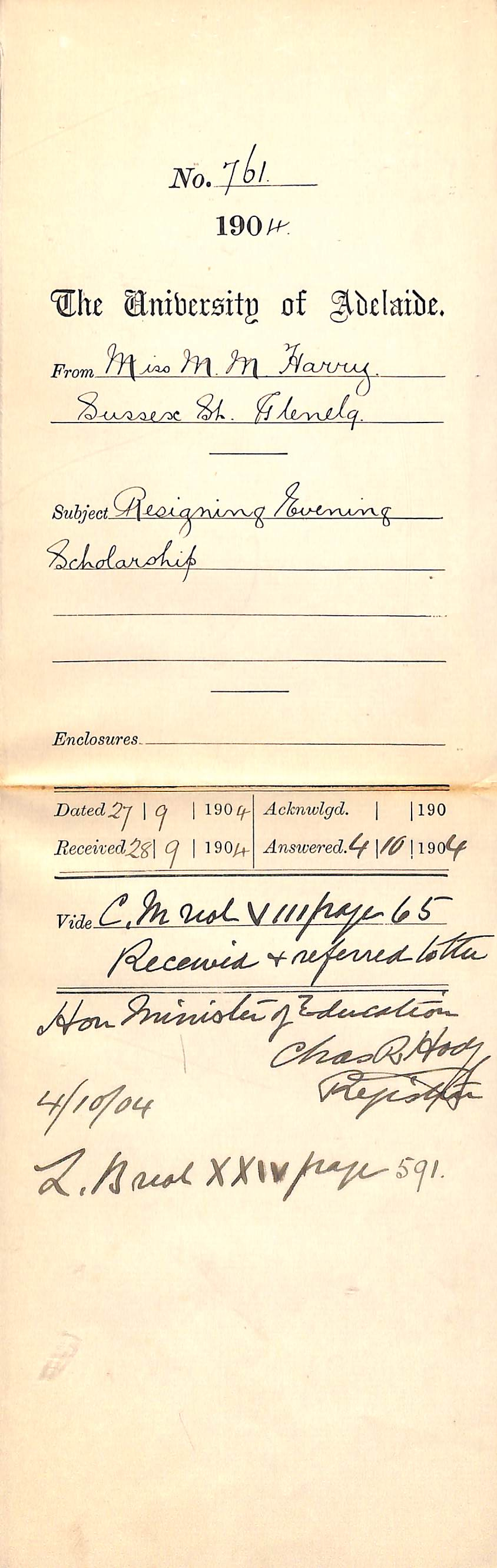 Resigning Evening Scholarship - Harry