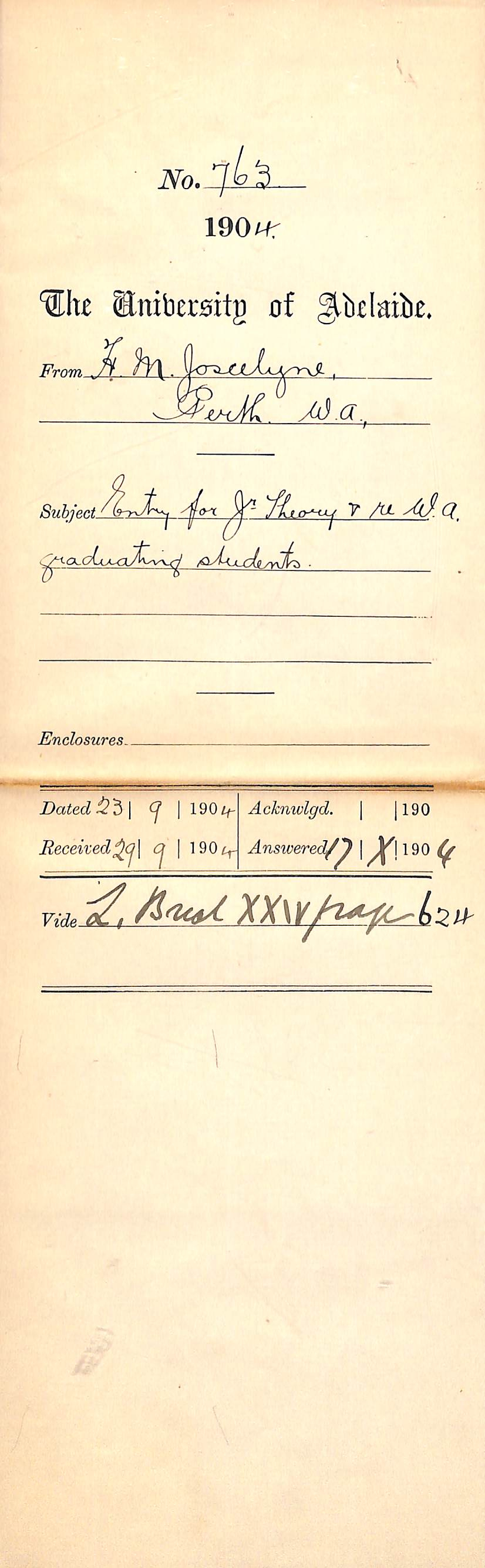 Entry for Junior Theory &amp; re WA Graduating Students