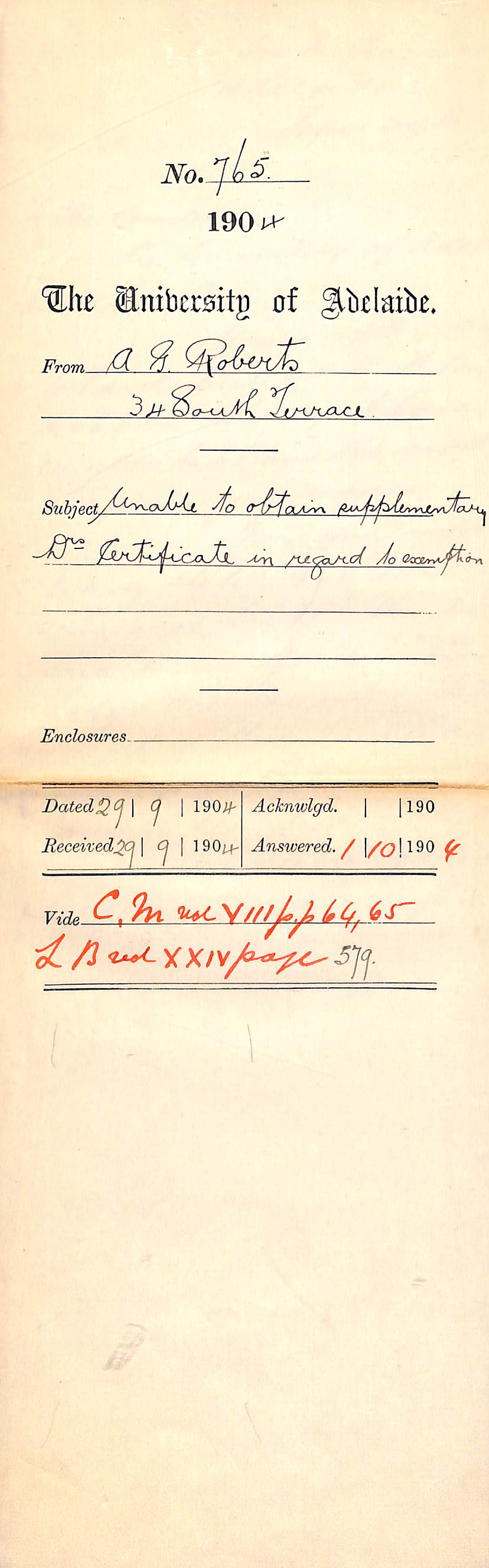 Unable to obtain Supplementary Doctors Certificate in regard to Exemption