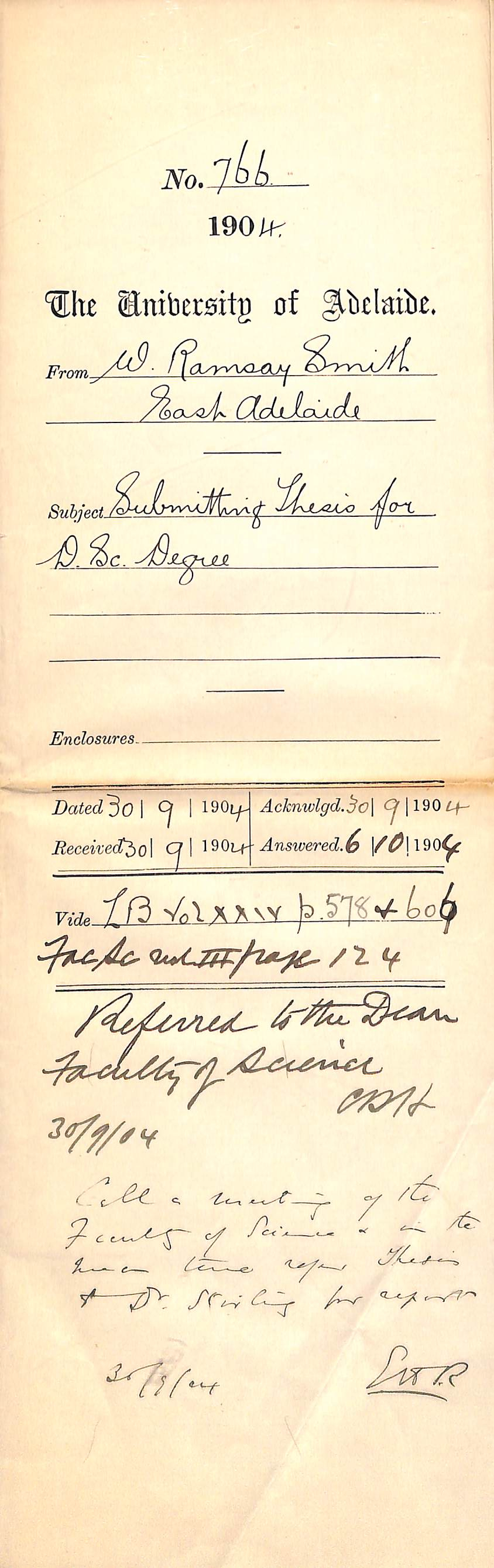 Submitting Thesis for D Sc Degree