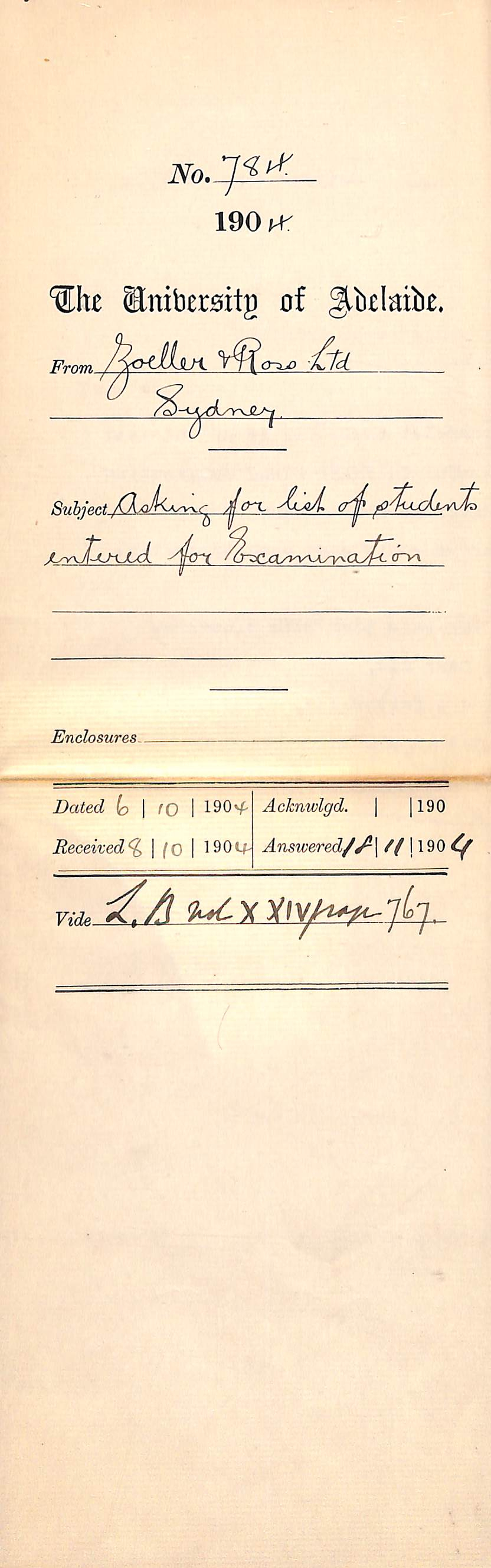 Asking for list of students entered for Examination