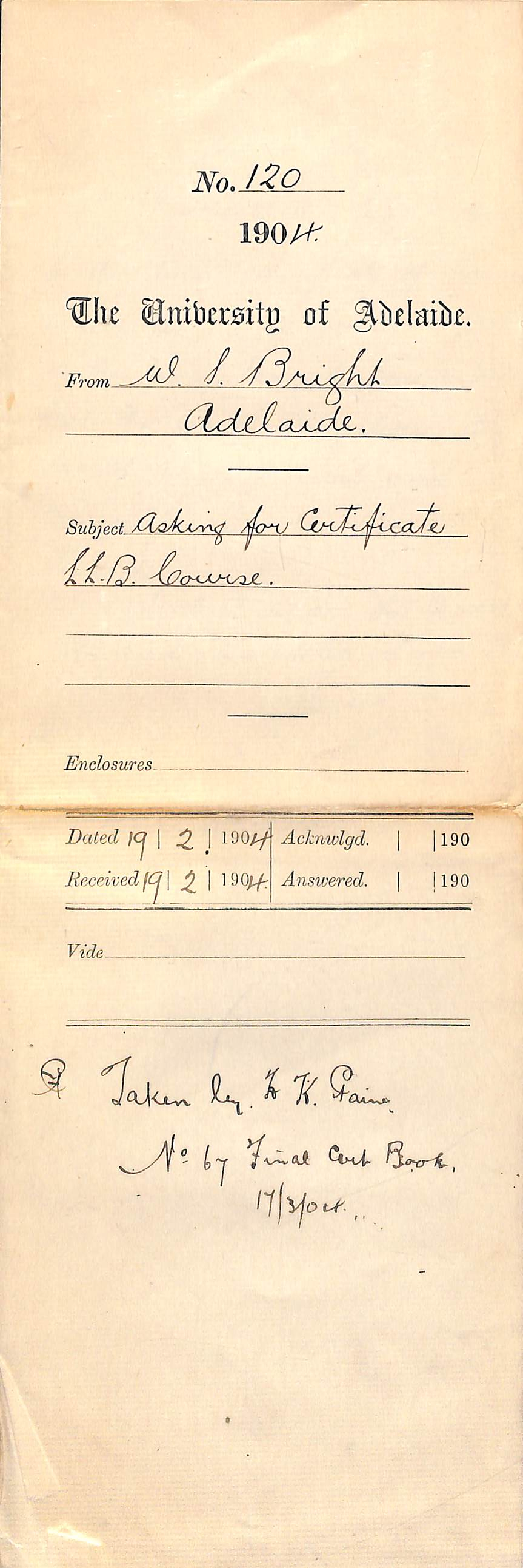 Asking for Certificate LLB Course