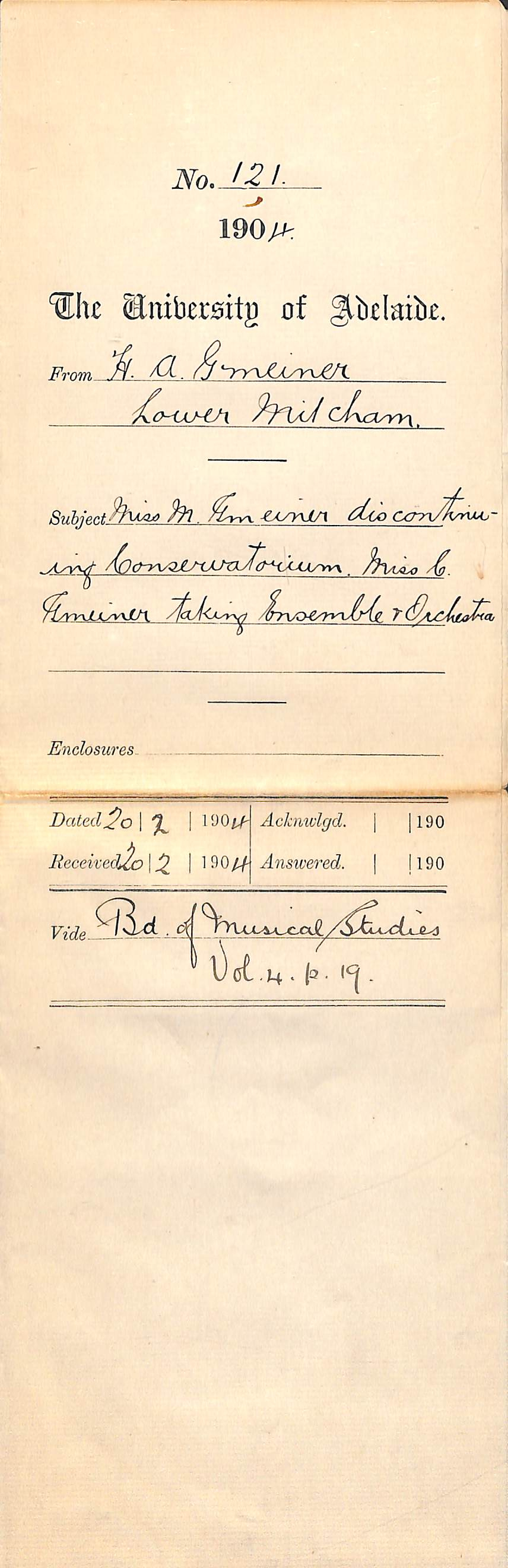 Notification regarding music study plans