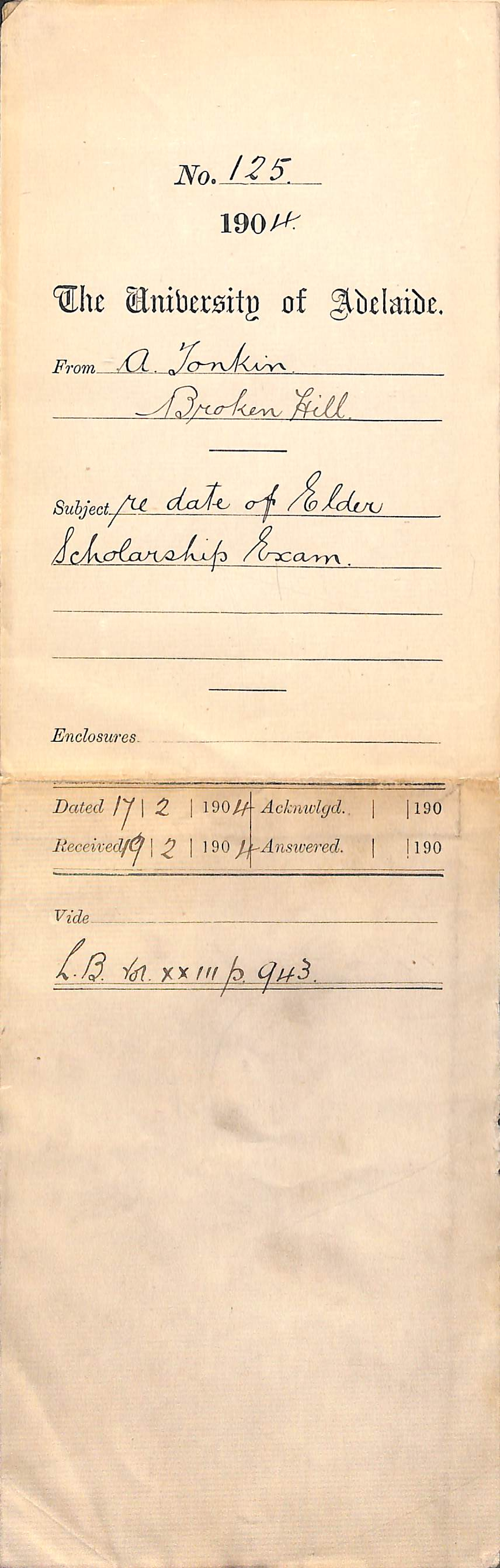 Re date of Elder Scholarship exam