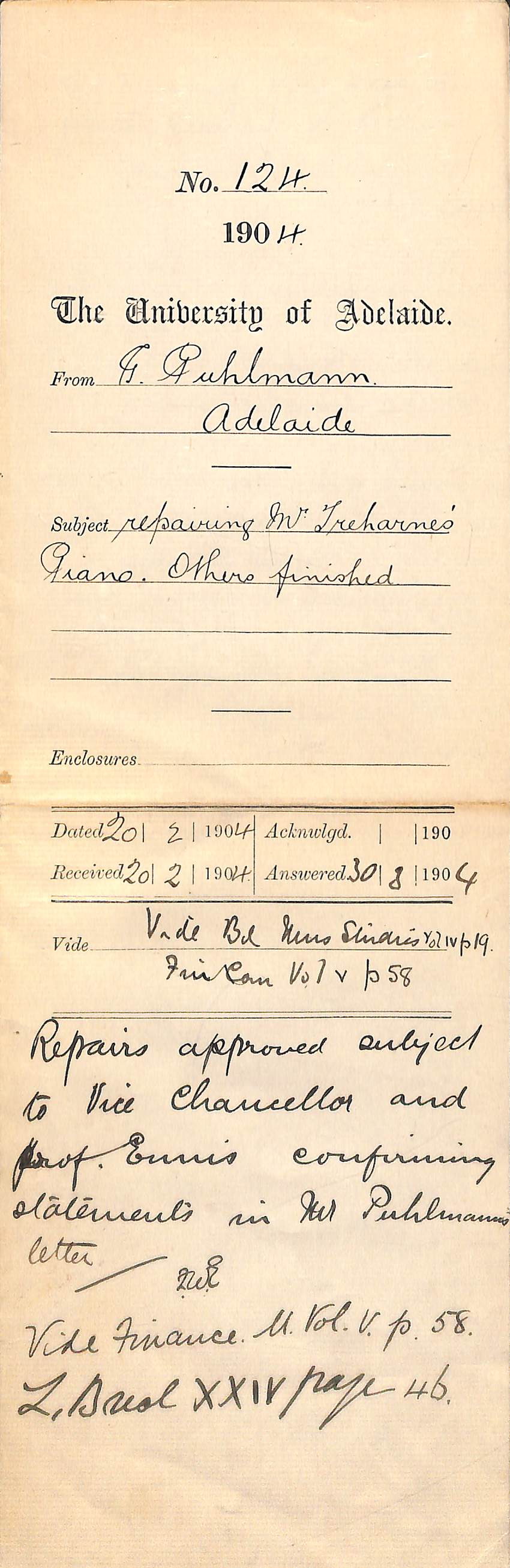 Repairing Mr Treharne's piano - others finished