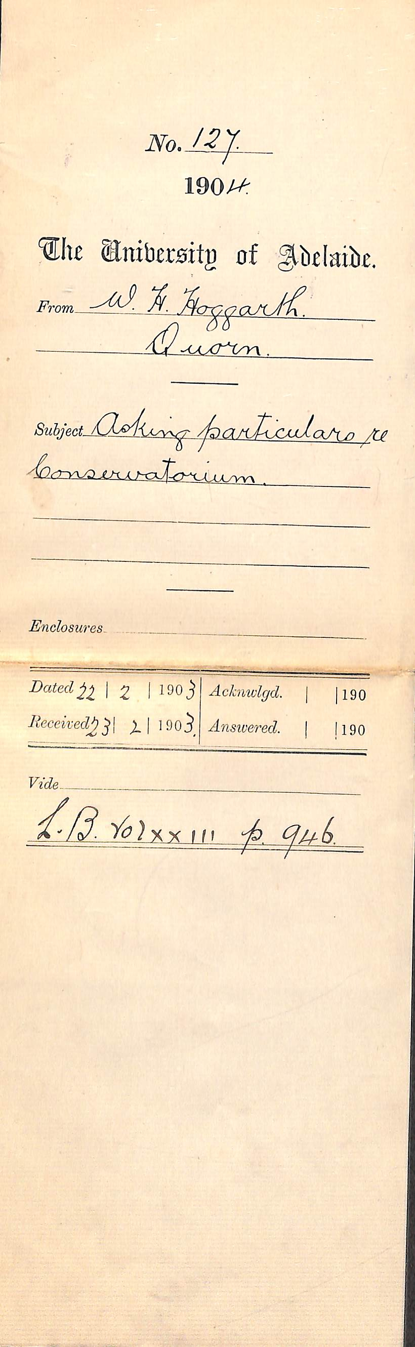 Asking particulars re Conservatorium