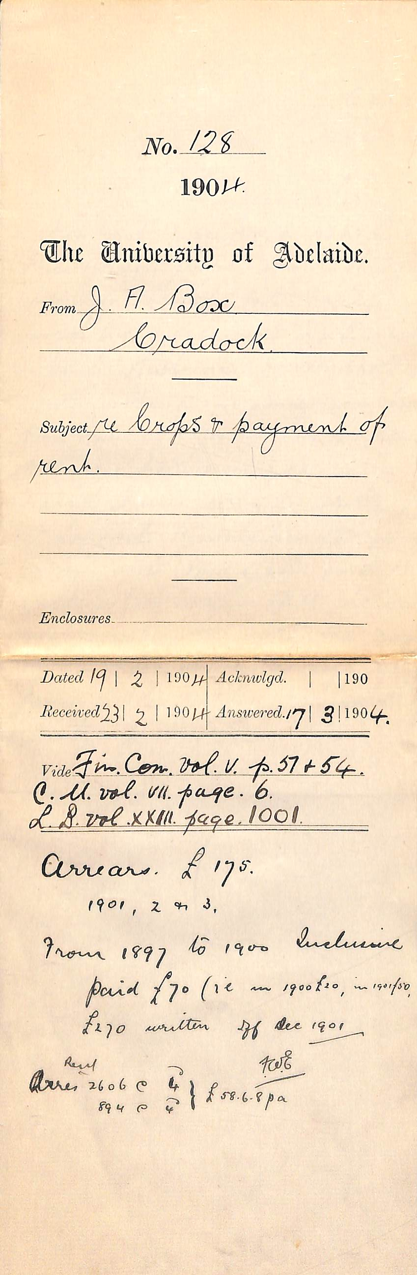 Re crops and payment of rent