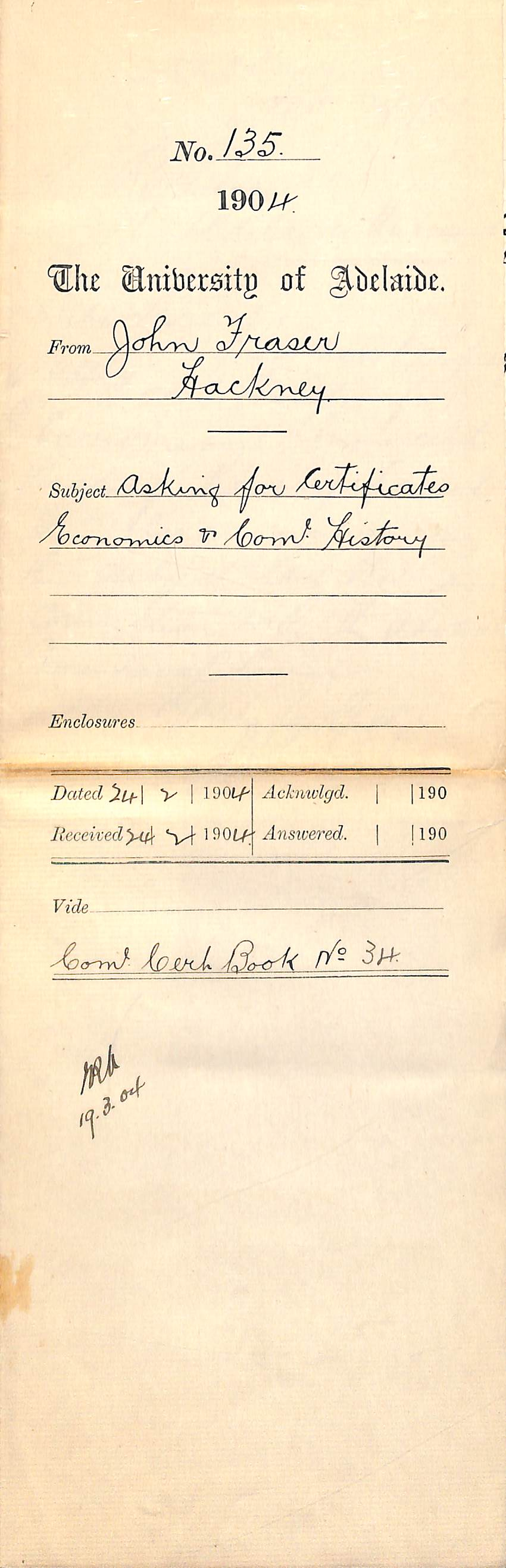 Asking for Certificates for Economics &amp; Commercial History