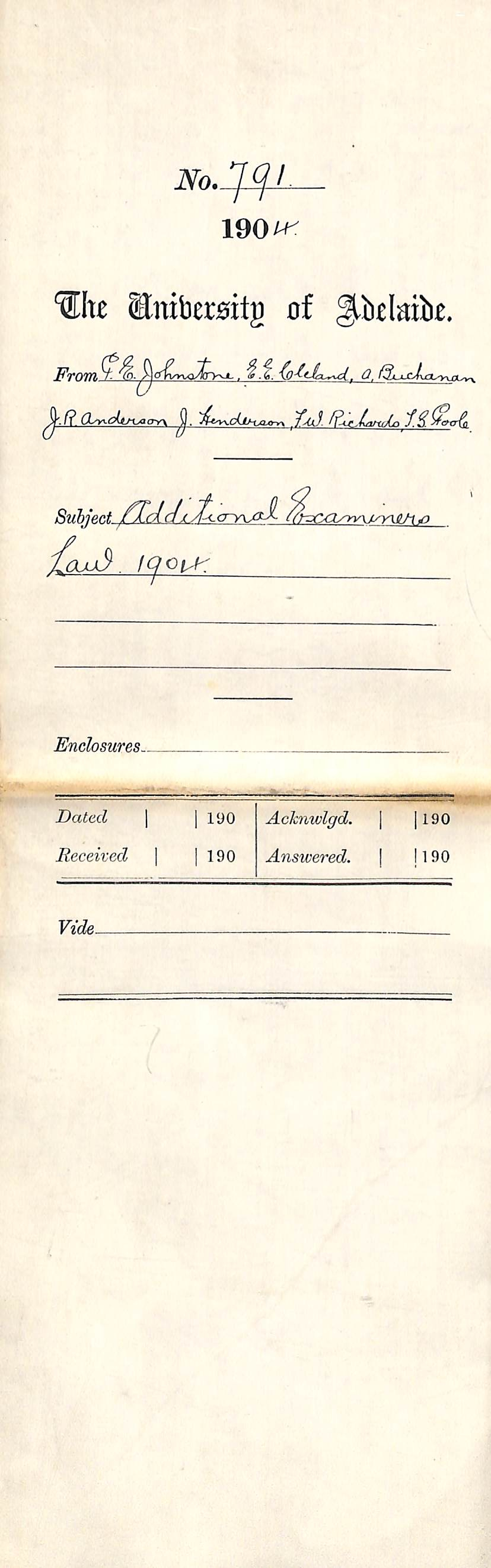 Additional Examiners Law 1904