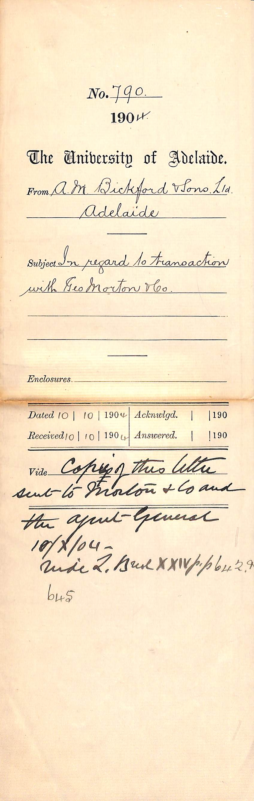 In regard to transaction with George Morton &amp; Company