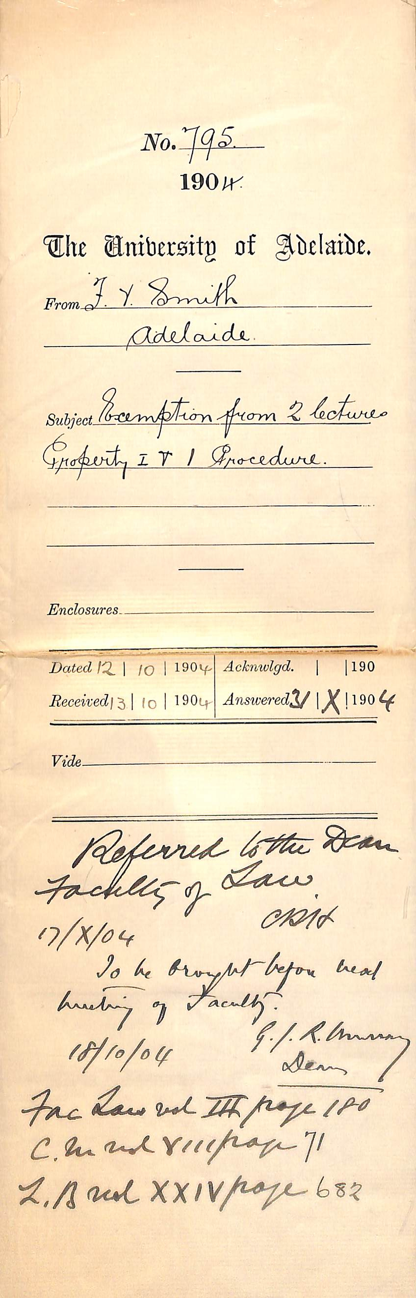 Exemption from 2 lectures Property I and 1 Procedure