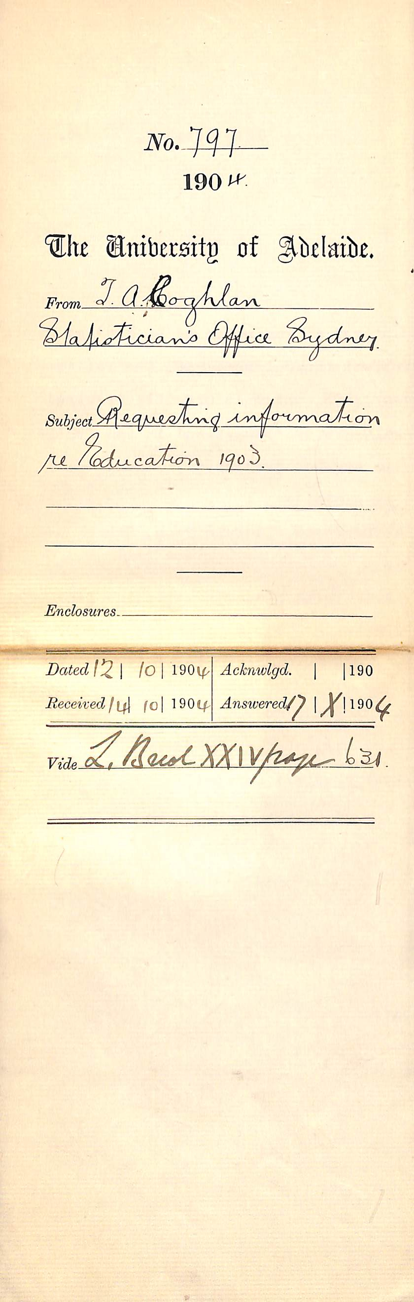 Requesting information re Education 1903