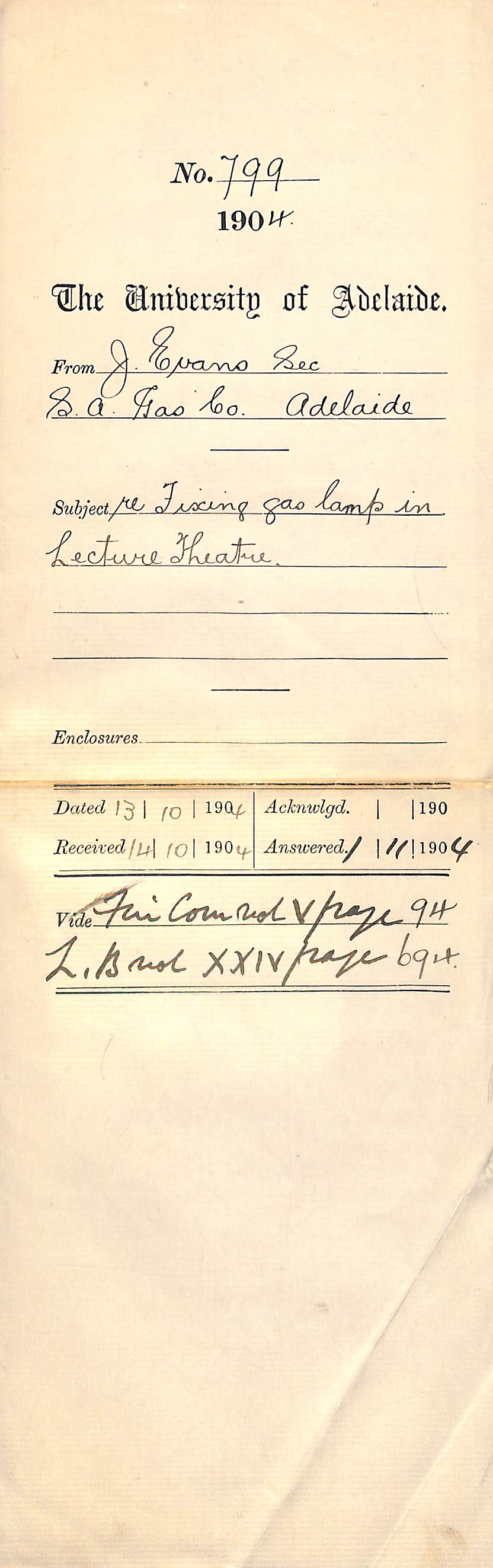 Re Fixing Gas Lamp in Lecture Theatre