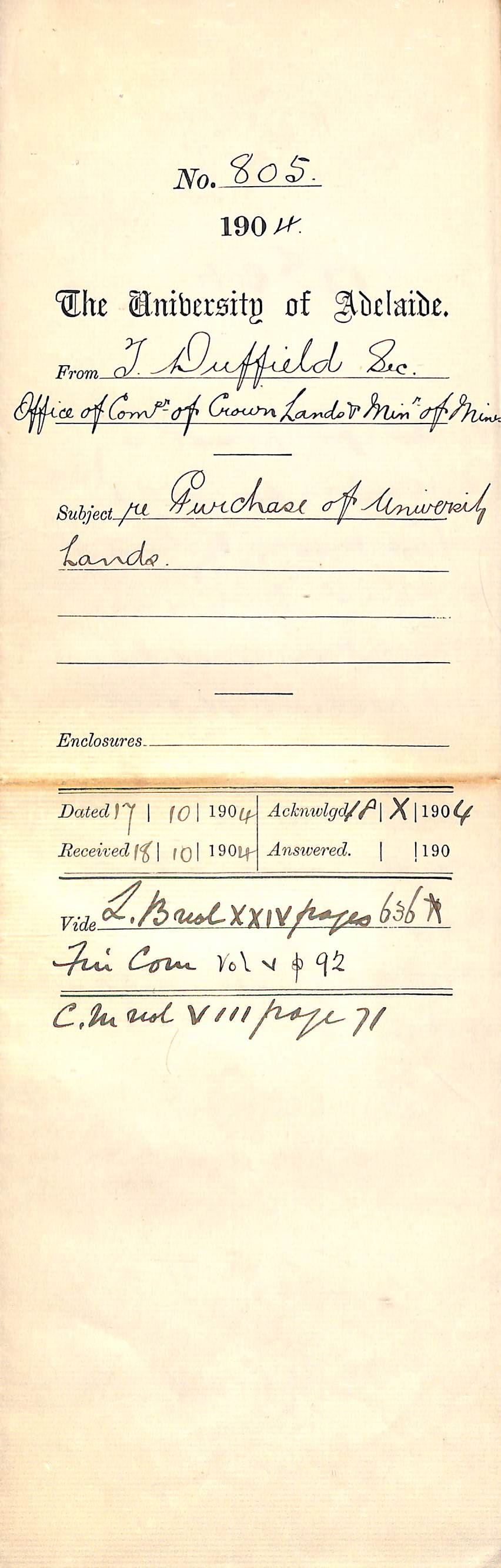 Re Purchase of University Lands