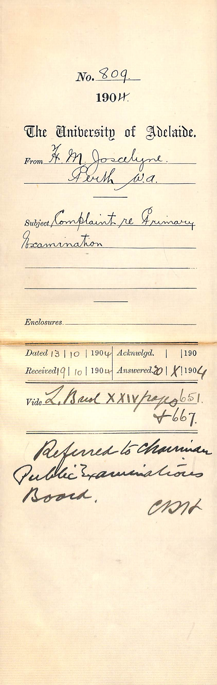 Complaint re Primary Examination