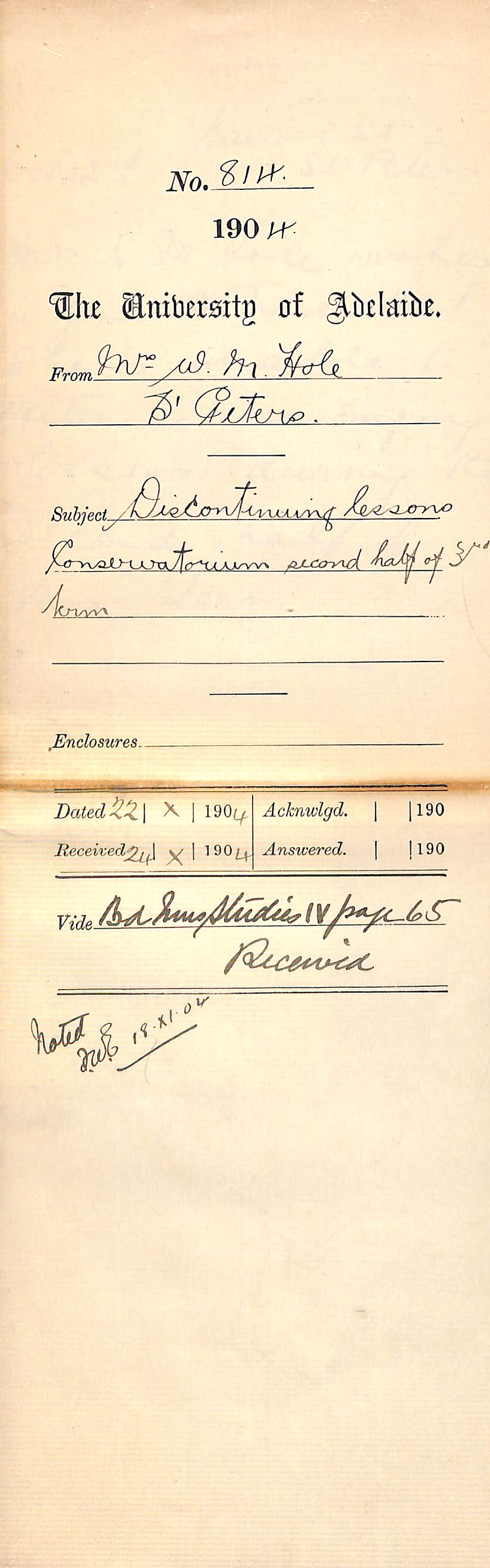 Discontinuing lessons Conservatorium second half of 3rd Term