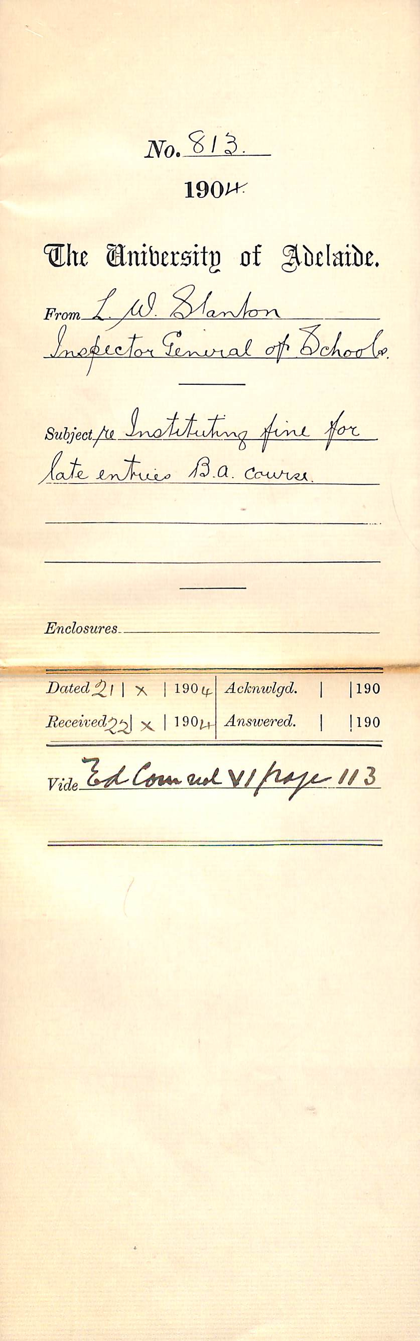 Re Instituting fine for late entries B A course