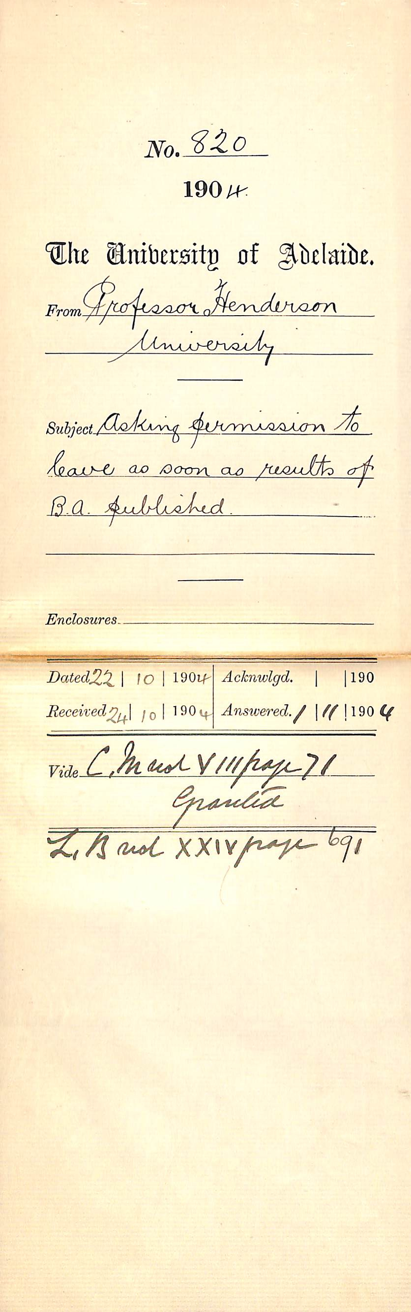 Asking permission to leave as soon as results of BA published