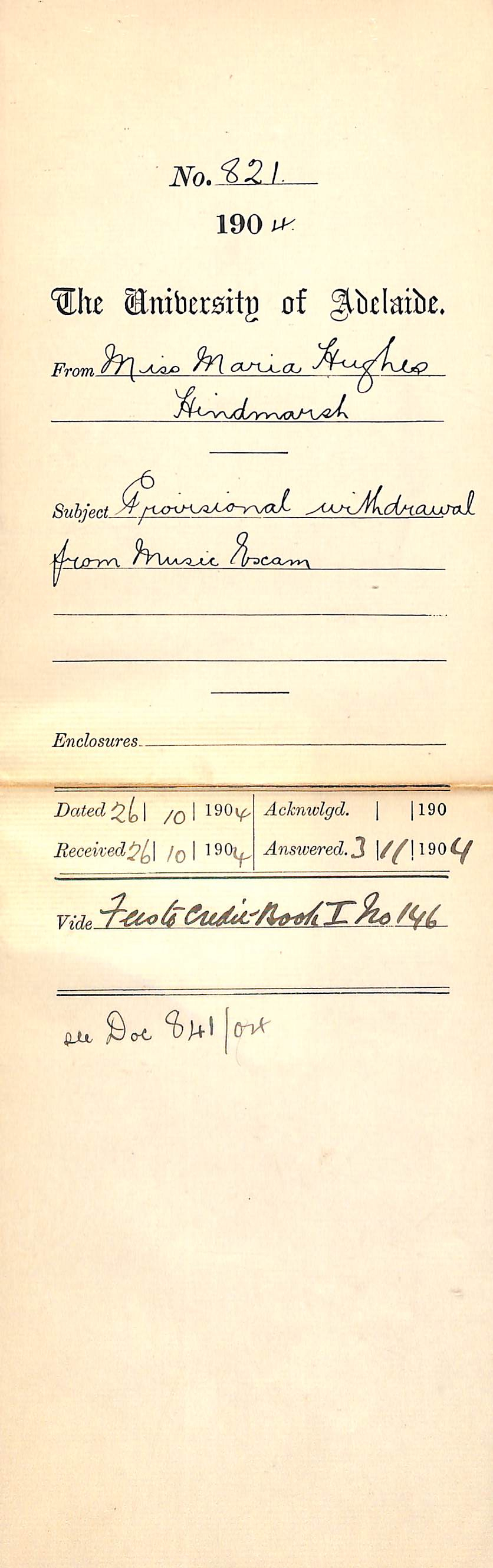 Provisional withdrawal from Music Exam