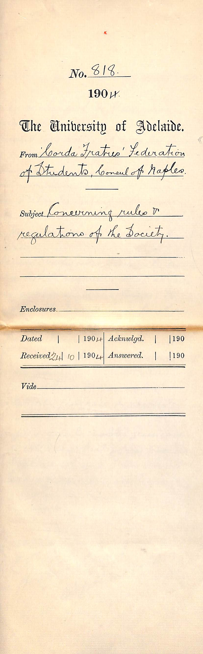 Concerning Rules and Regulations of the Society