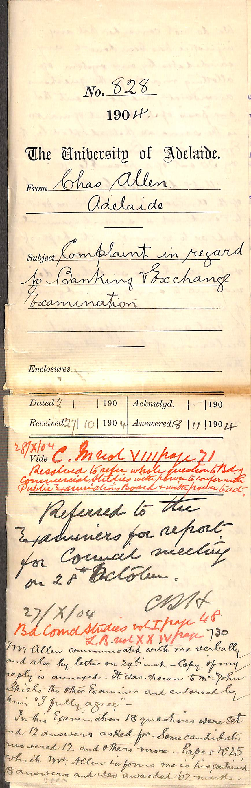 Complaint in regard to Banking and Exchange Examination