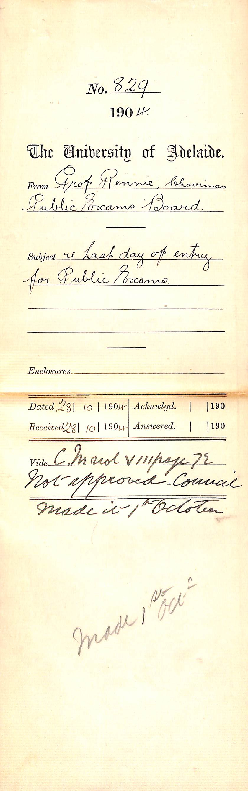 Re Last day of entry for Public Exams