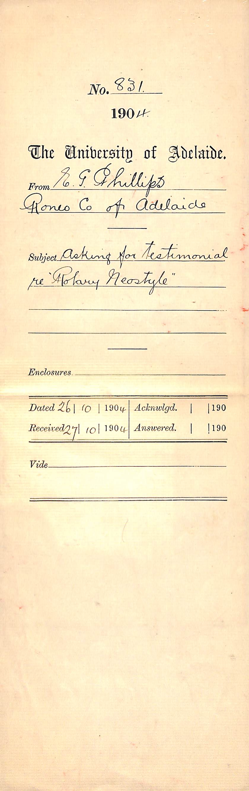 Asking for testimonial re Rotary Neostyle